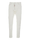 Five-pocket jeans with logo patch on the back in white cotton for men Elastane