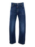 Five-pocket design faded blue denim jeans for men Blu Cotton