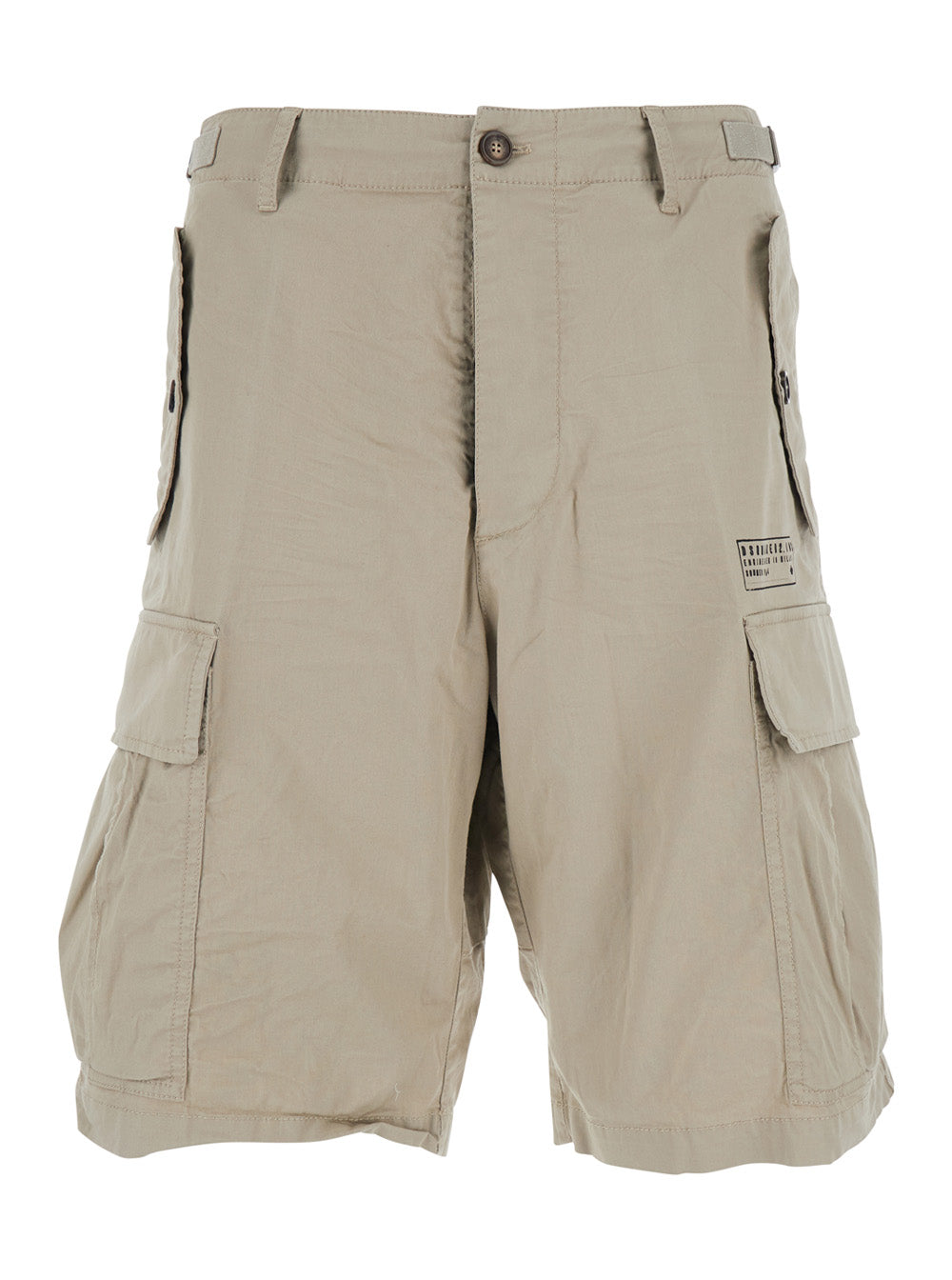 Beige Shorts with Wide Leg and Four Pockets Flap Button in Stretch Cotton for Men Elastane Bermuda