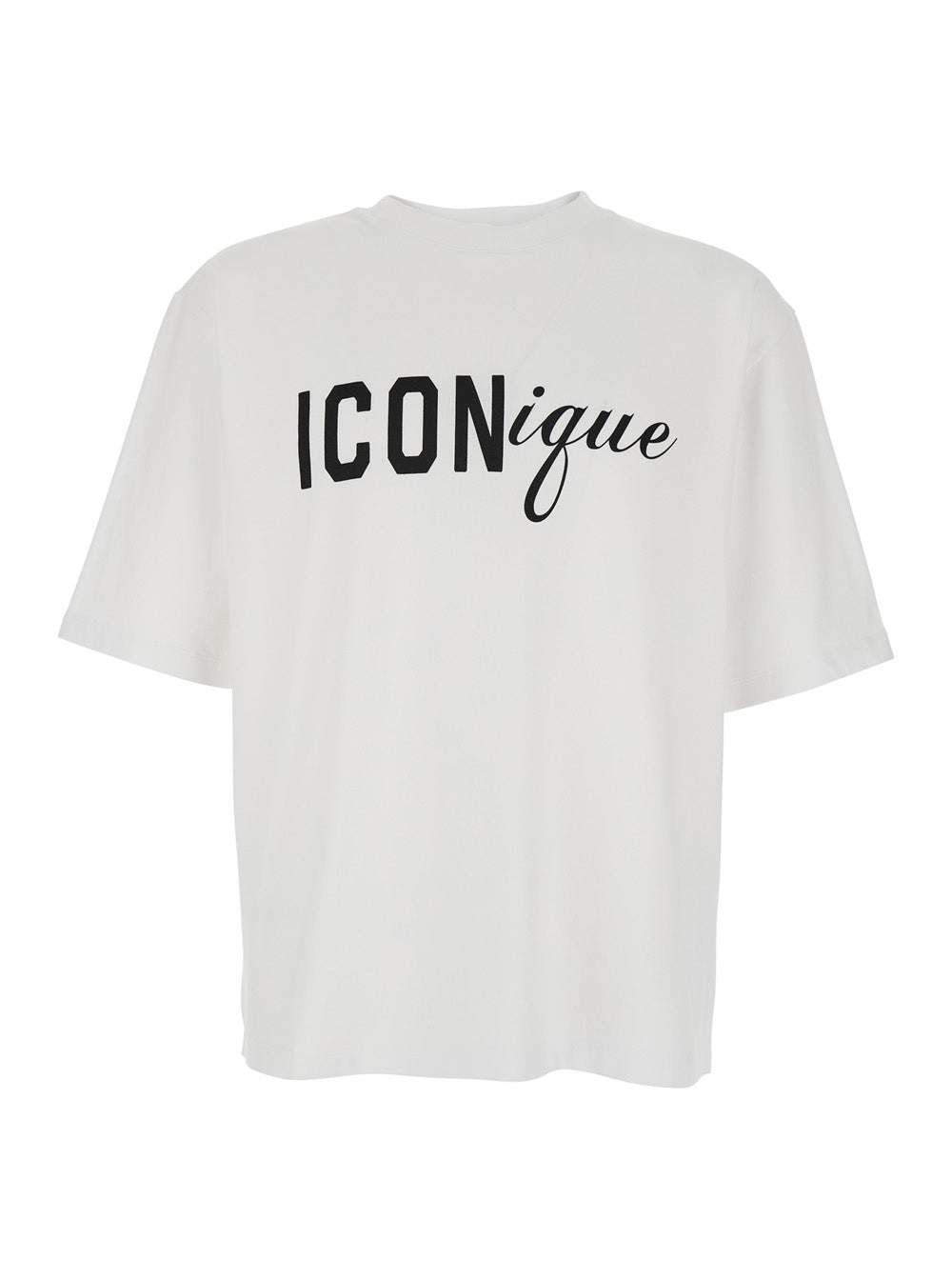White T-Shirt with Raised Collar and Maxi Logo on the Front in Cotton for Men Tshirts Polo Shirts