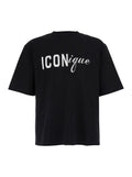 Black T-Shirt Iconique Loose Fit With Round Neck And Logo Print On The Front In Mens Cotton Tshirts Polo Shirts