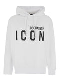White Cotton Hoodie with Front Logo Print for Men Sweatshirts