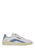 Low Top Sneaker DSQUARED2 with Denim Inserts and Worn Leather Design for Men White Calf Polyamide
