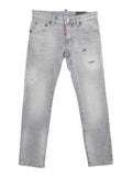 Gray Jeans with Five-Pocket Design and Logo Patch on the Back in Cotton Kids Grey Elastane