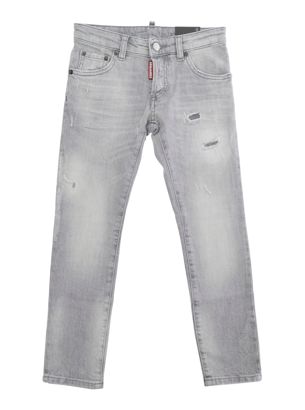 Gray Jeans with Five-Pocket Design and Logo Patch on the Back in Cotton Kids Grey Elastane