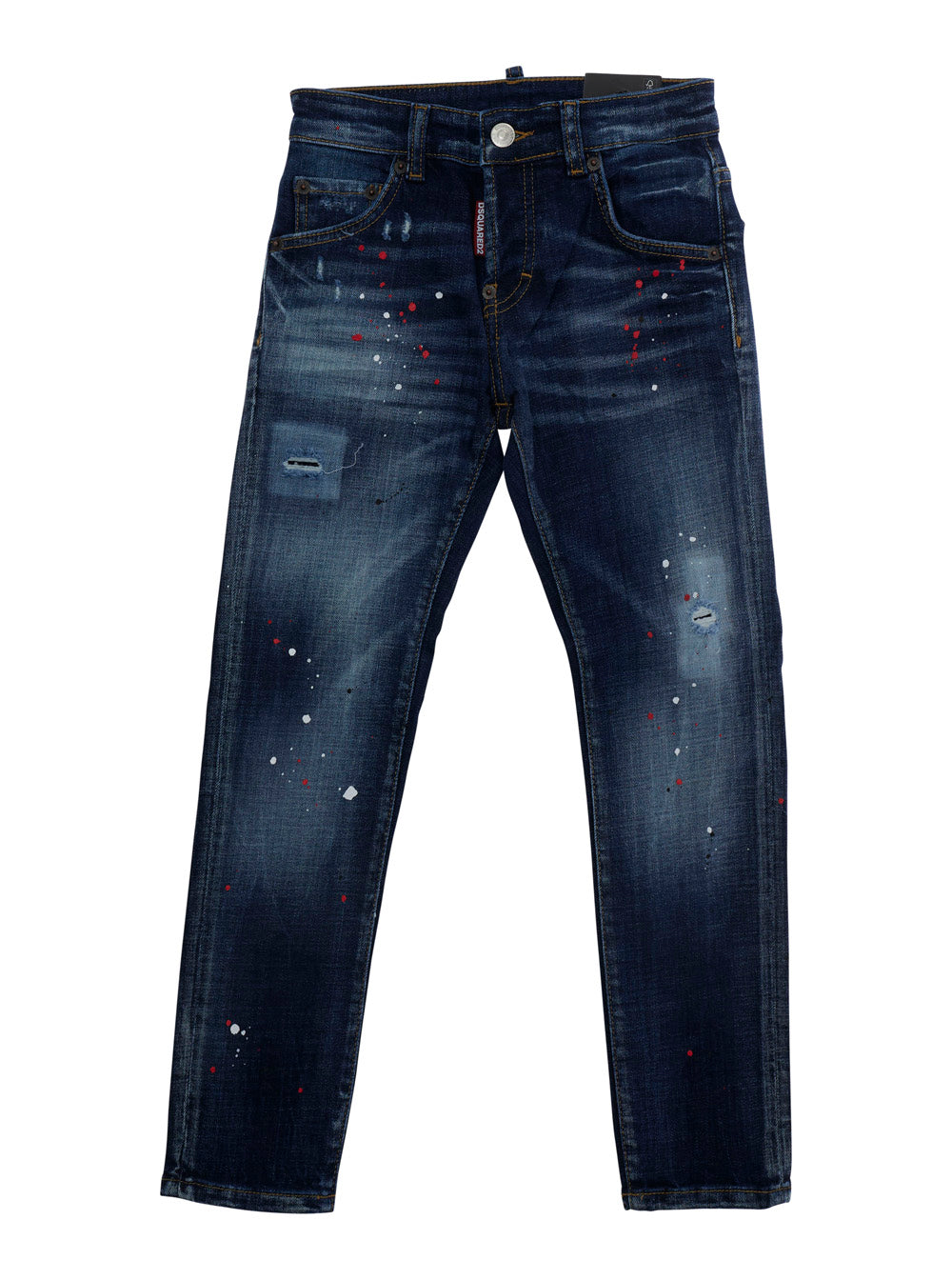 Blue Jeans with Five-Pocket Design and Logo Patch on the Back in Cotton for Kids Blu Elastane Trousers