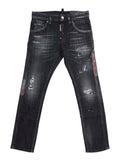 Jeans Cool Guy with Ripped Details and Logo Patch on the Back in Black Denim for Kids Cotton Elastane
