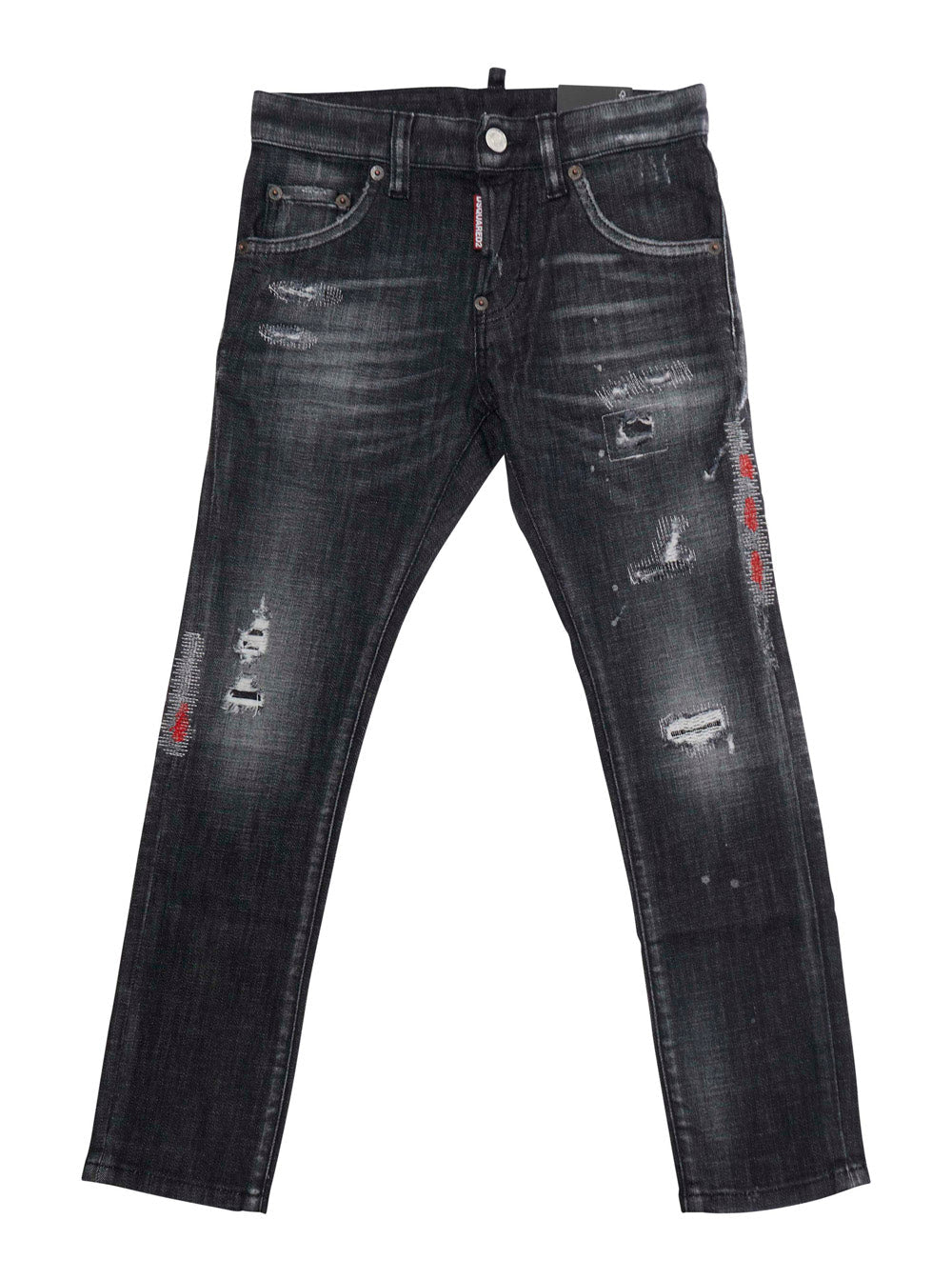 Jeans Cool Guy with Ripped Details and Logo Patch on the Back in Black Denim for Kids Cotton Elastane
