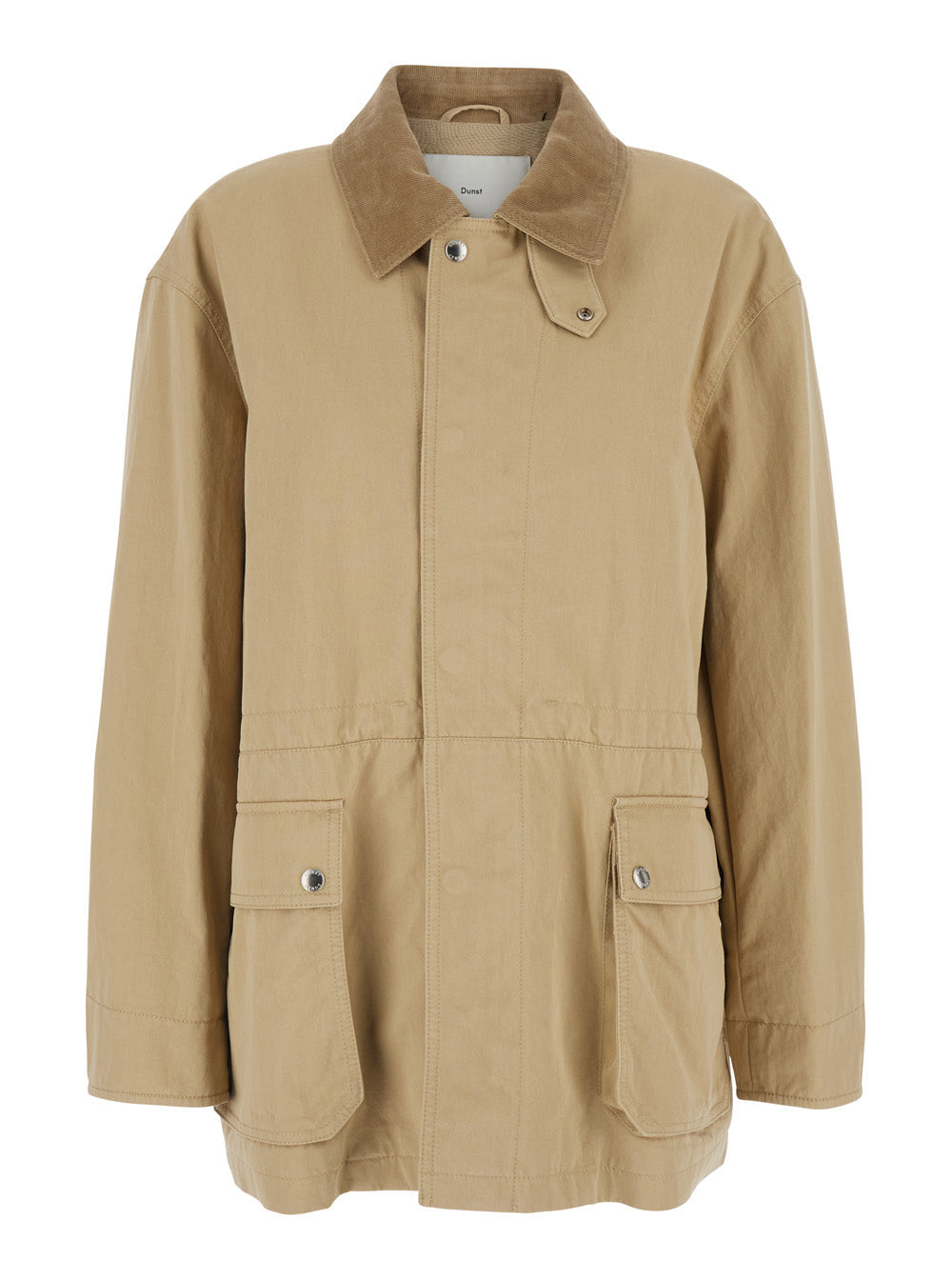 Beige Cotton Ribbed Collar Jacket for Women Nylon Outerwear