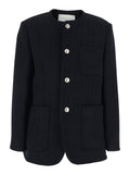 Crew Neck Jacket with Three Front Pockets in Black Cotton Blend for Women Blazers