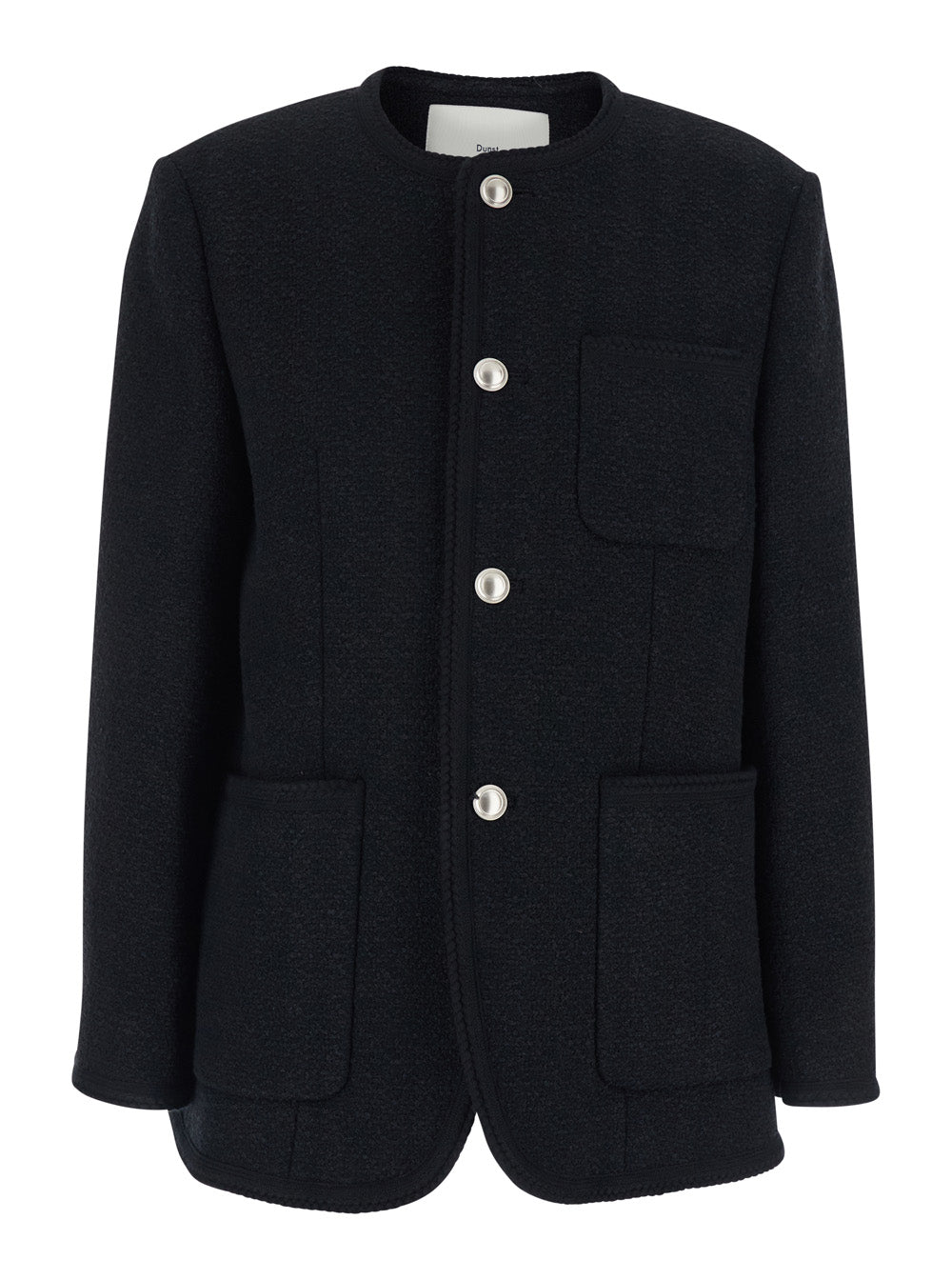Crew Neck Jacket with Three Front Pockets in Black Cotton Blend for Women Blazers