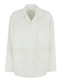 White Jacket With Wide Collar And Three Patch Pockets On The Front Cotton Blend For Women Nylon Blazers