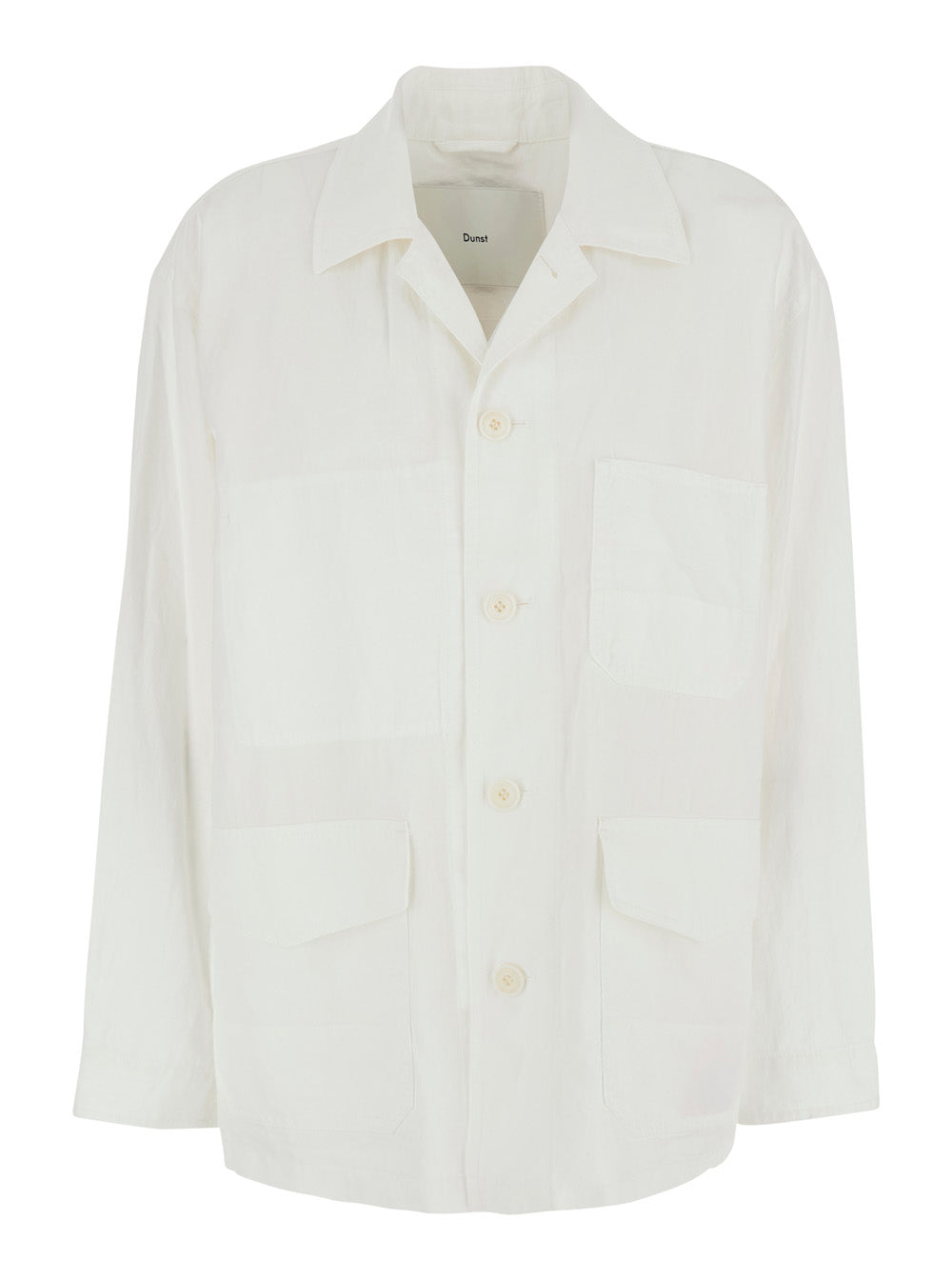 White Jacket With Wide Collar And Three Patch Pockets On The Front Cotton Blend For Women Nylon Blazers