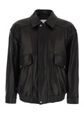 Jacket UDJU6A103BK with Classic Collar and Two Front Pockets in Black Leather for Men Lamb Outerwear