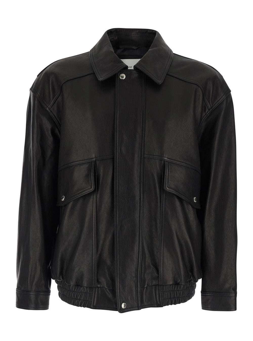 Jacket UDJU6A103BK with Classic Collar and Two Front Pockets in Black Leather for Men Lamb Outerwear