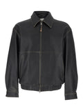 Jacket UDJU6A105G3BRUSHEDBLACK Black with Classic Collar and Leather Zip Closure for Men Lamb Outerwear