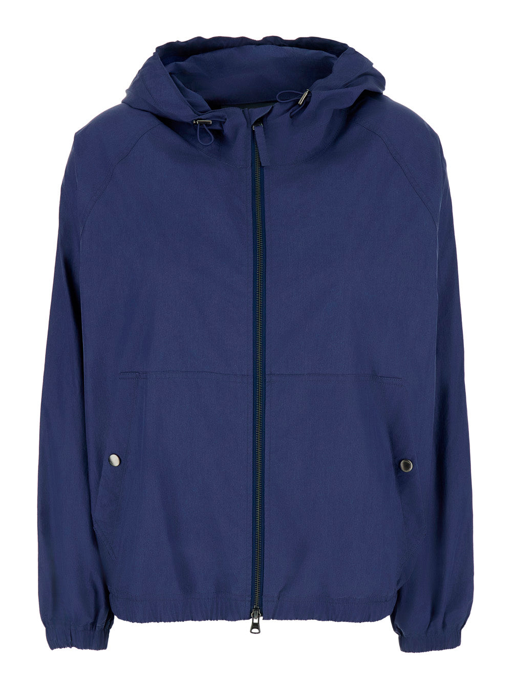 Unisex Summer Breeze Windbreaker Blue Jacket With Front Zip And Hood Cotton Polyester For Men Blu