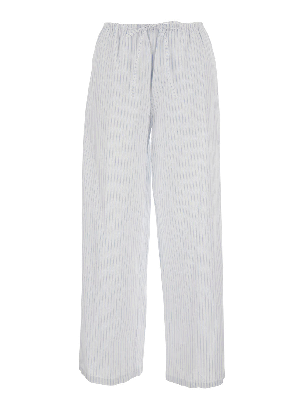 White Pajama String Pants With Blue Stripes Womens Blu Cotton Trousers