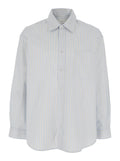 Light Blue Shirt with Classic Collar and Striped Cotton for Men Blouses