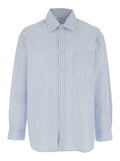 Blue Striped Cotton Shirt with Classic Collar for Men Light And Blouses