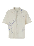 Blue Bowling Shirt With Cuban Collar And Front Back Embellishment Cotton Blend Unisex Blu Polyester Blouses