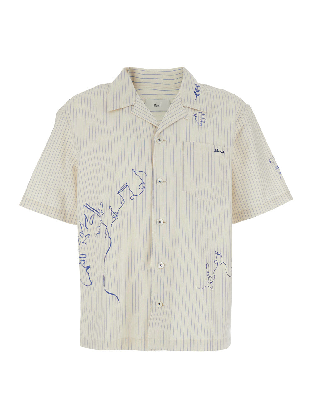 Blue Bowling Shirt With Cuban Collar And Front Back Embellishment Cotton Blend Unisex Blu Polyester Blouses