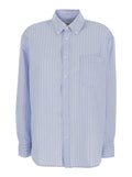 Unisex Classic Striped Bd Overshirt Blue - Oversized Shirt With Collar And Long Sleeves Cotton Nylon Blend Blu Blouses