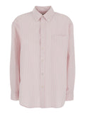 Unisex Classic Striped Bd Overshirt - Pink Long Sleeve Shirt With Stripes Cotton Polyester And Blouses