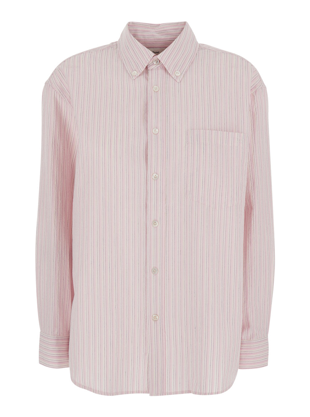 Unisex Classic Striped Bd Overshirt - Pink Long Sleeve Shirt With Stripes Cotton Polyester And Blouses