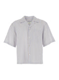 Beige Shirt With Open Collar And All-Over Striped Motif Cotton For Men Blouses