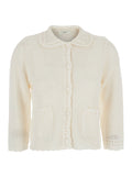 Collared Crochet Knit Cardigan White Sweater With Collar And Long Sleeves Linen Cotton For Women Jersey