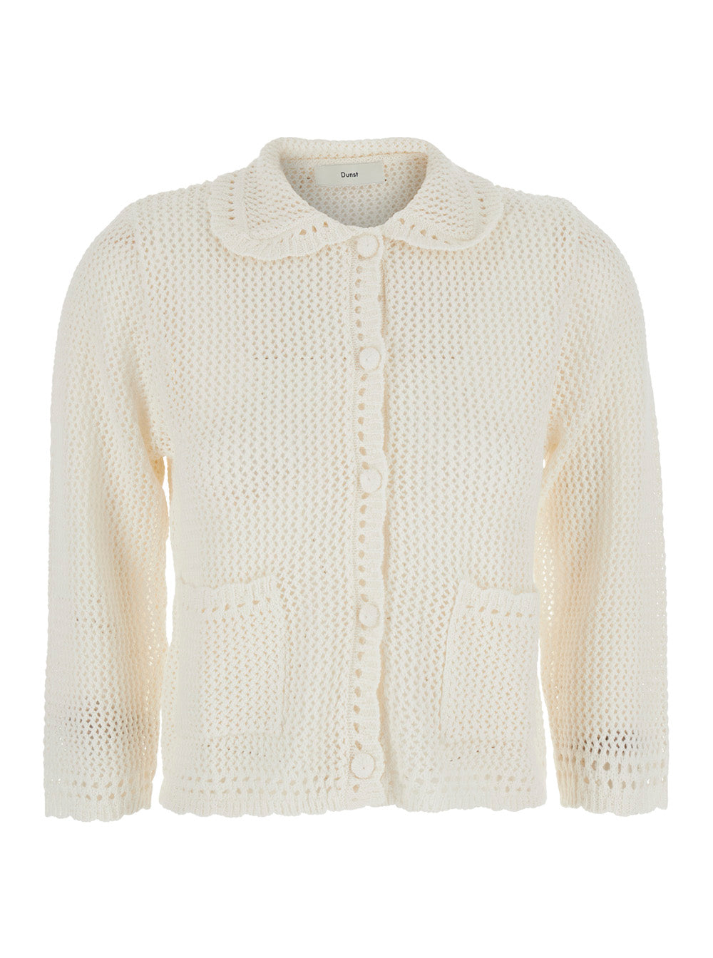 Collared Crochet Knit Cardigan White Sweater With Collar And Long Sleeves Linen Cotton For Women Jersey