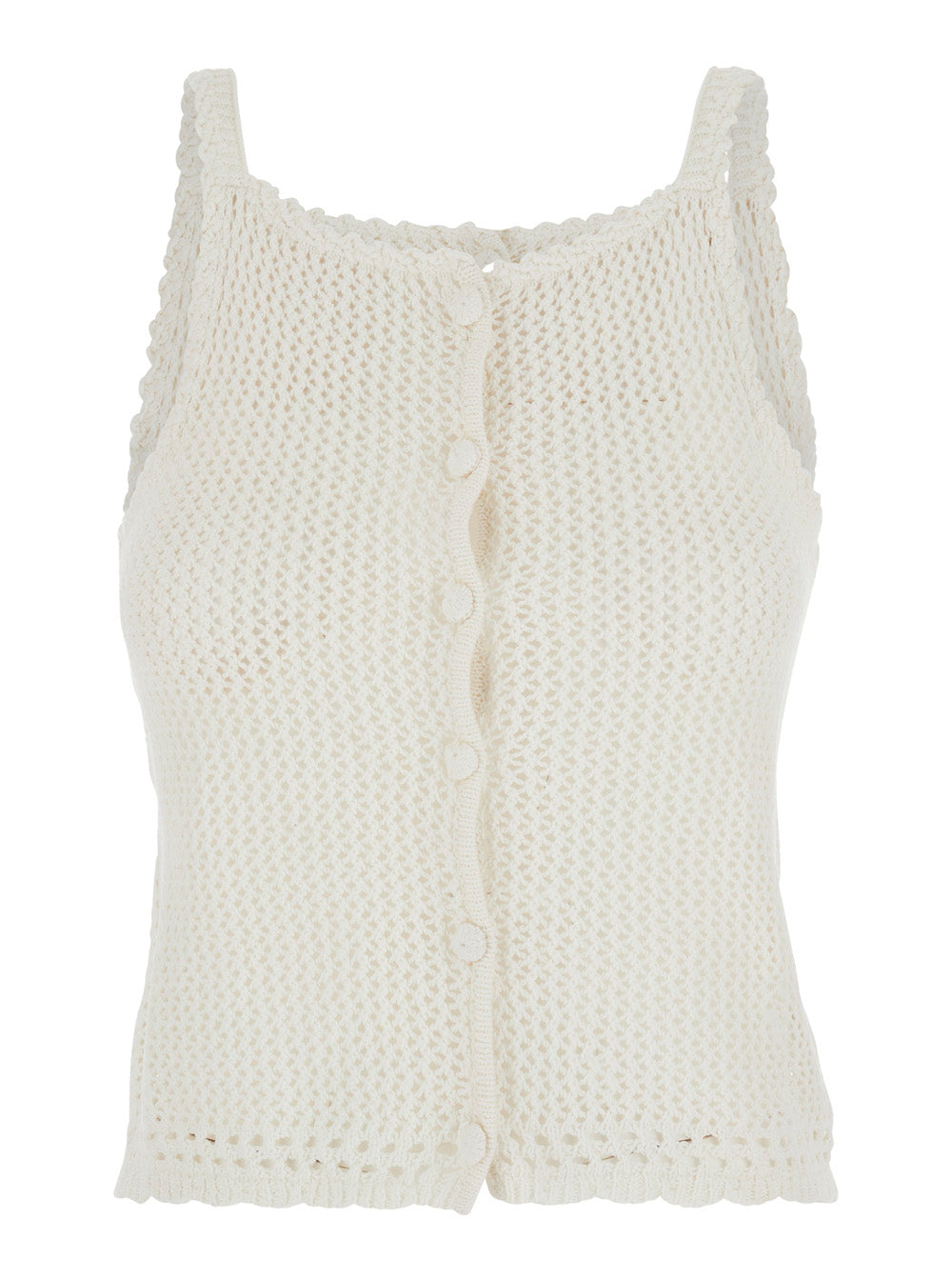White Top With Lace Details And Thin Straps Linen Cotton Woman Tops