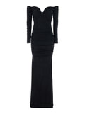 Off Shoulder Dress with Ruffles in Black Stretch Viscose for Women Elastane Long