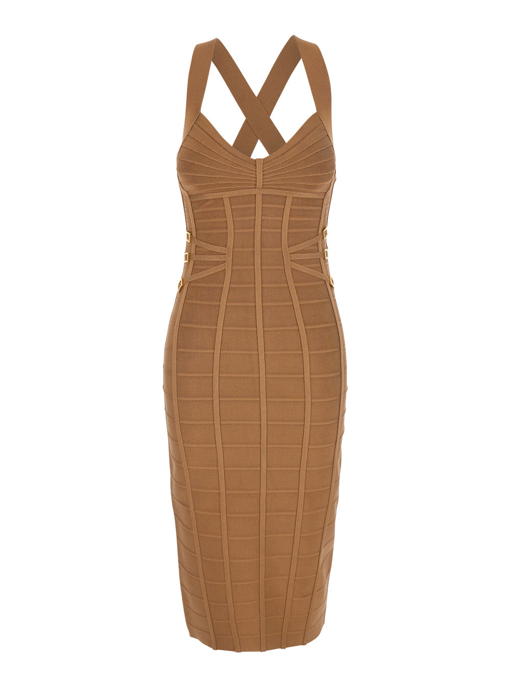 Dress Knit Beige With V-Neck And Long Sleeves In Viscose For Women