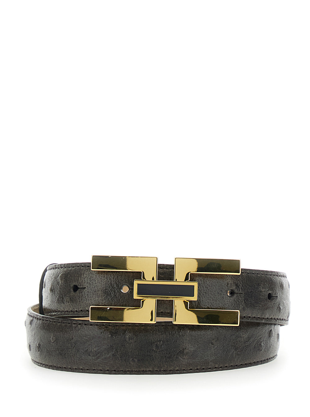 Brown Belt With Logo Plate Buckle Closure On The Front Leather For Women