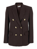 Double-breasted Jacket with Notched Revers in Brown Viscose for Women Elastane Blazers