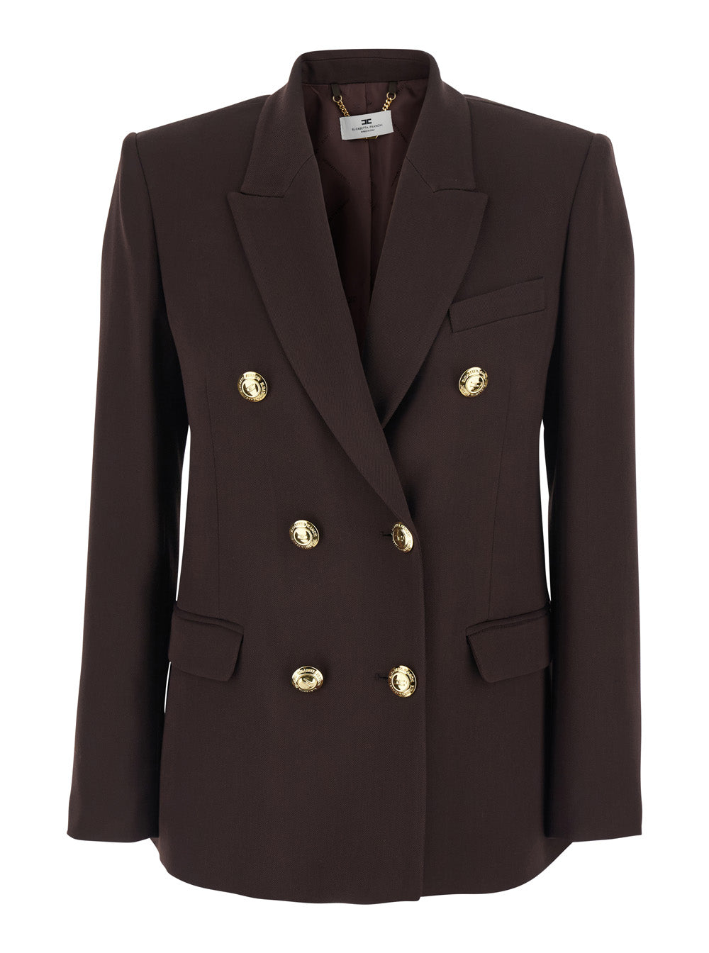 Double-breasted Jacket with Notched Revers in Brown Viscose for Women Elastane Blazers