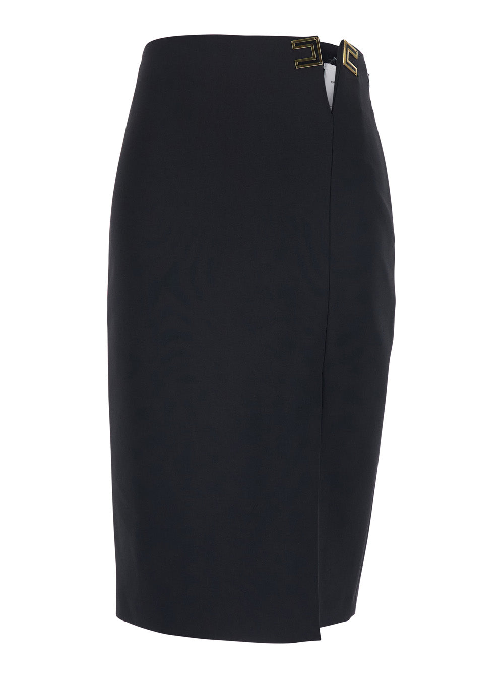 Black Midi Skirt with Side Vent and Cut-Out Logo Plate in Tech Fabric for Women Polyester Elastane