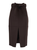 Dress GO17361E2644 with Bow Belt on the Front and Single Vent in Brown Stretch Viscose for Women Elastane Skirt