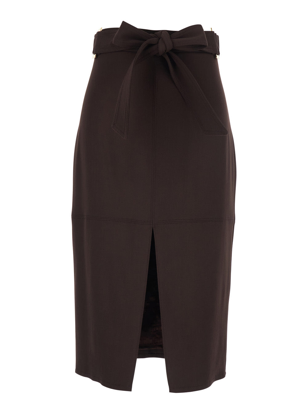 Dress GO17361E2644 with Bow Belt on the Front and Single Vent in Brown Stretch Viscose for Women Elastane Skirt