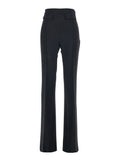 Black High-Waisted Pants with Two Front Flap Pockets in Tech Fabric Stretch Woman Polyester Elastane Trousers