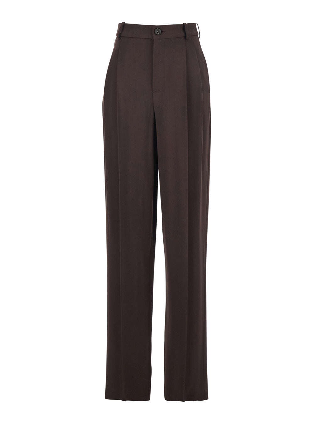 Brown Stretch Viscose Belt Loop Trousers for Women Elastane