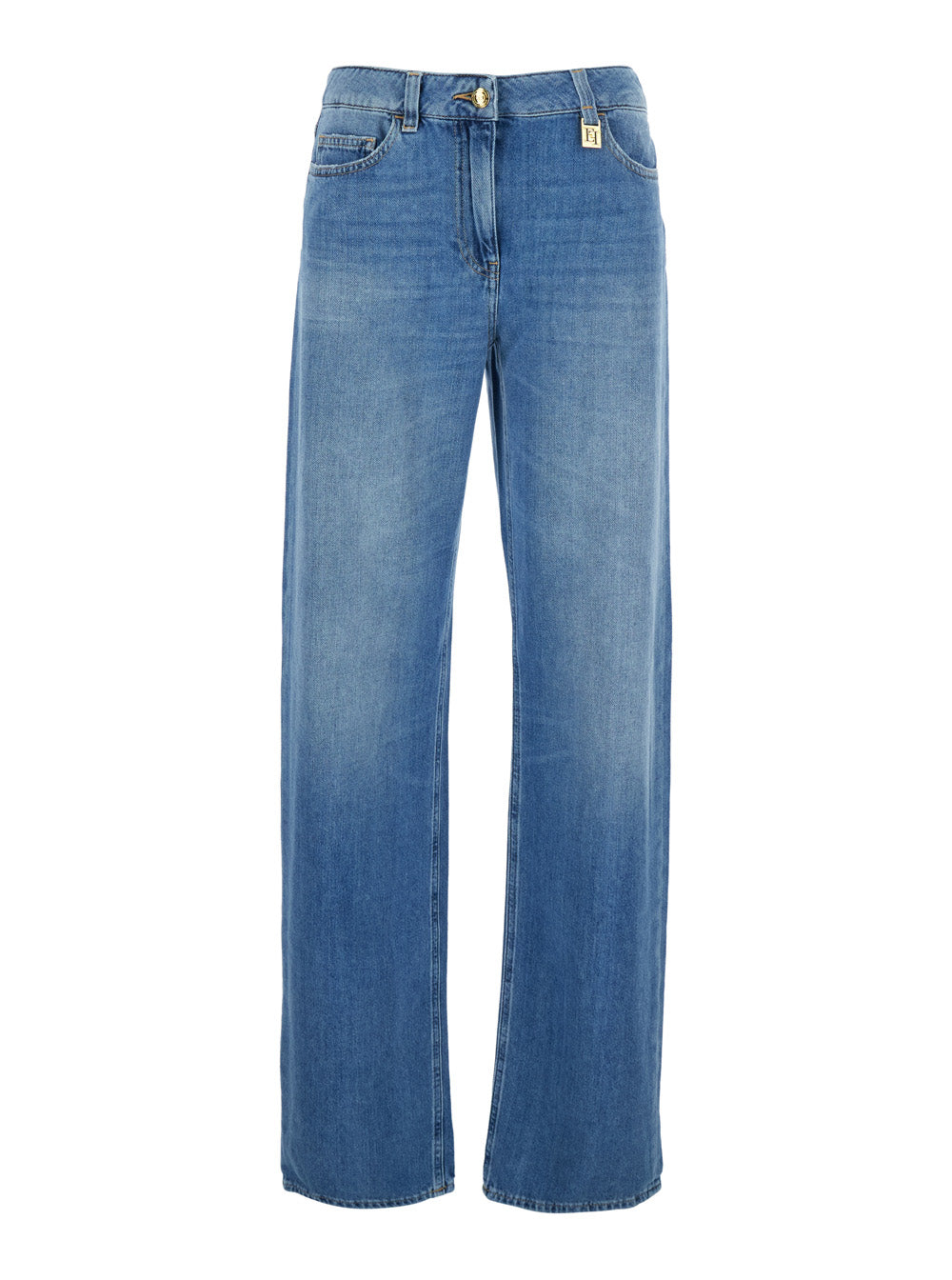 Blue Jeans with Logo Plate on the Loop and Lettering Back in Womens Denim Blu Cotton