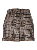 Brown Stretch Viscose Belt Loop All-Over Print Shorts for Women Elastane And Bermuda