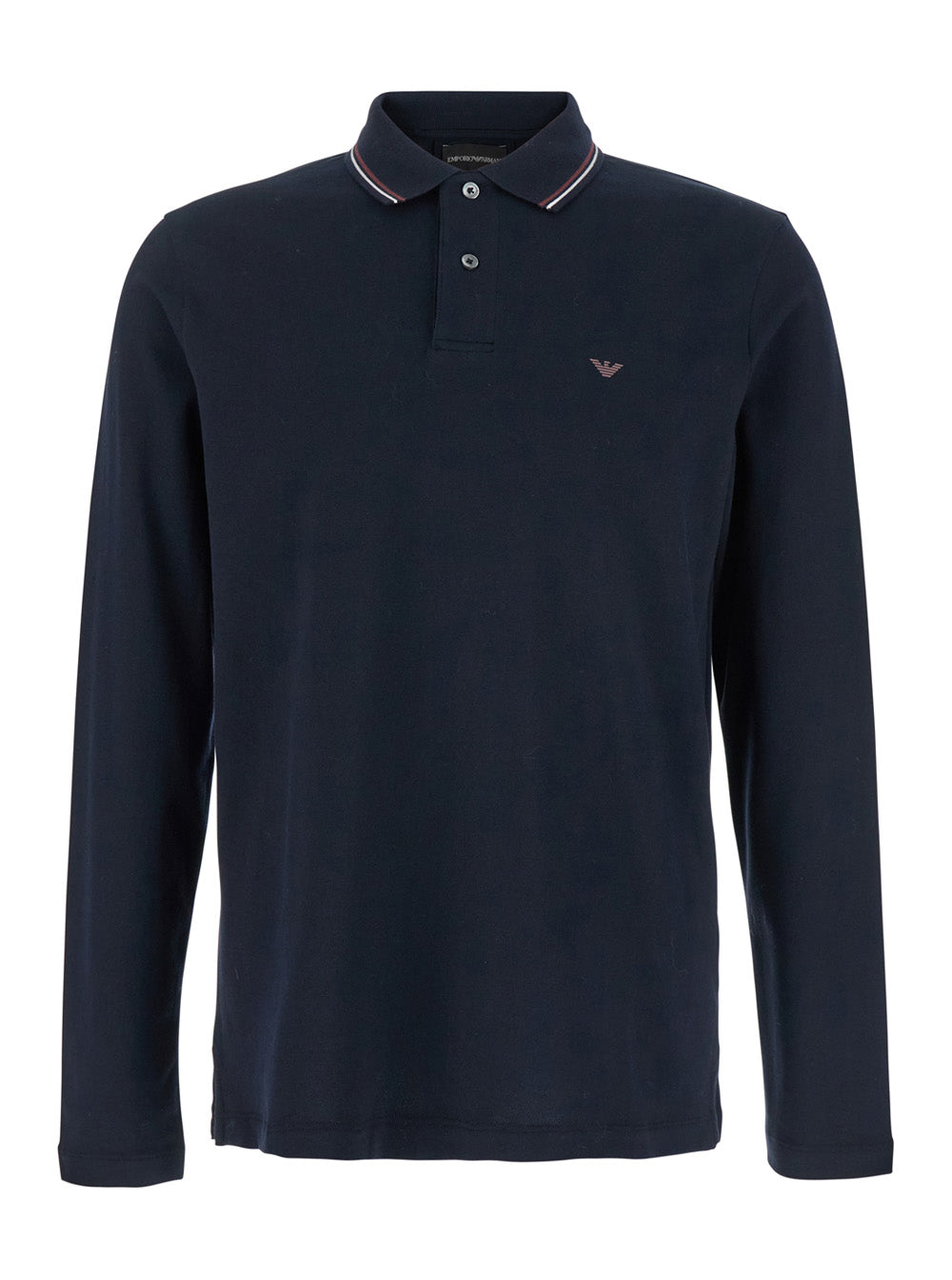 Blue Long Sleeve Polo with Logo Embroidery in Stretch Cotton for Men Blu Elastane Tshirts And Shirts