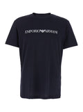 Blue T-Shirt with Contrast Logo Lettering Print for Men Blu Cotton Tshirts And Polo Shirts