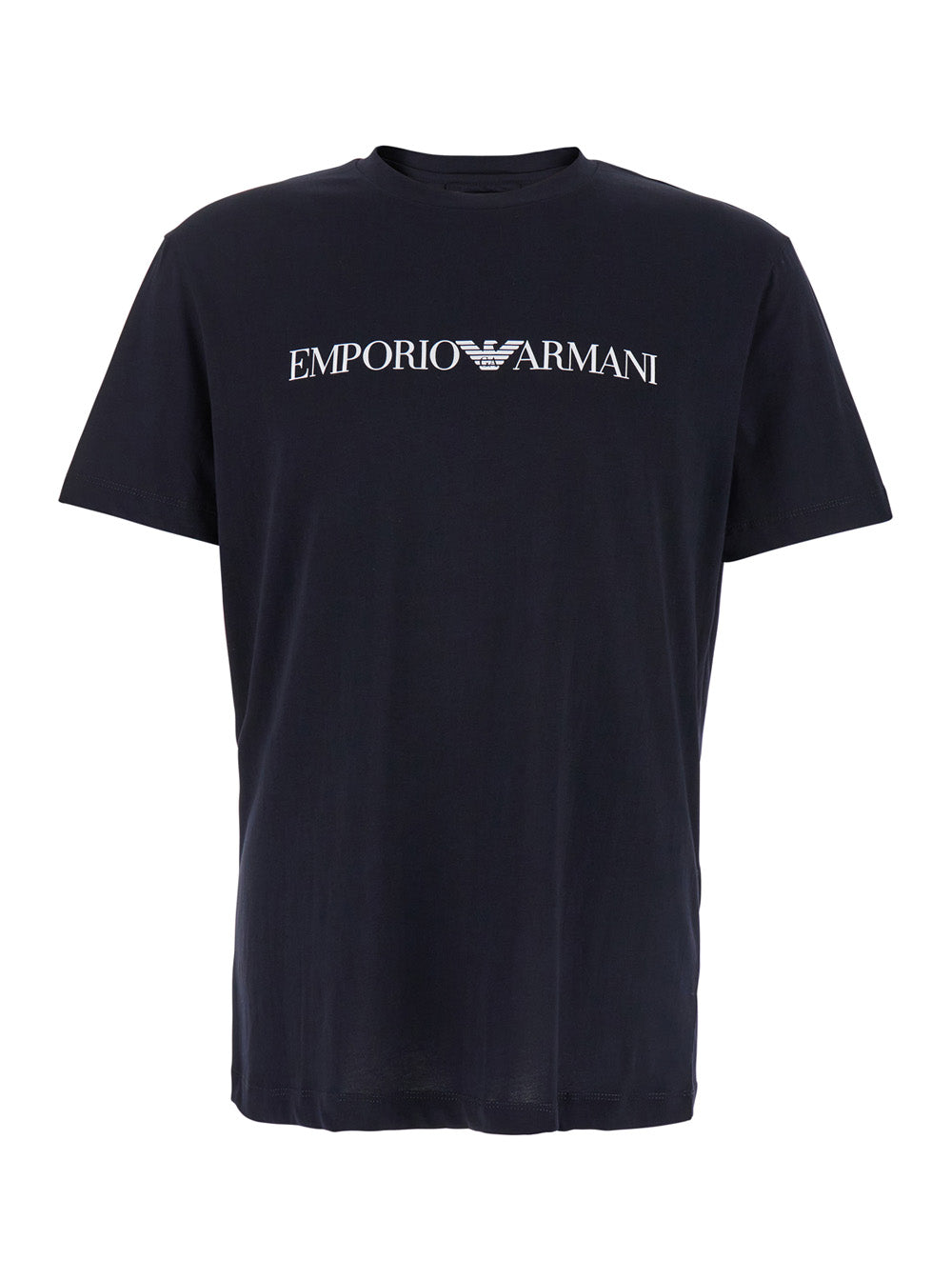 Blue T-Shirt with Contrast Logo Lettering Print for Men Blu Cotton Tshirts And Polo Shirts