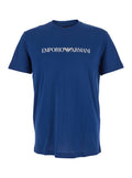 Blue Crewneck T-Shirt with Logo Lettering on the Front in Cotton Man Blu Tshirts And Polo Shirts