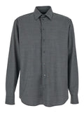 Grey Shirt With Classic Collar And Logo Embroidery On The Front In Wool For Men Virgin Elastane Blouses